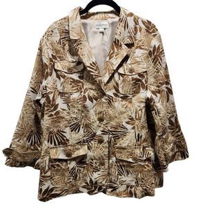 Studio Works leaf blazer jacket XL linen cotton brown tan cream